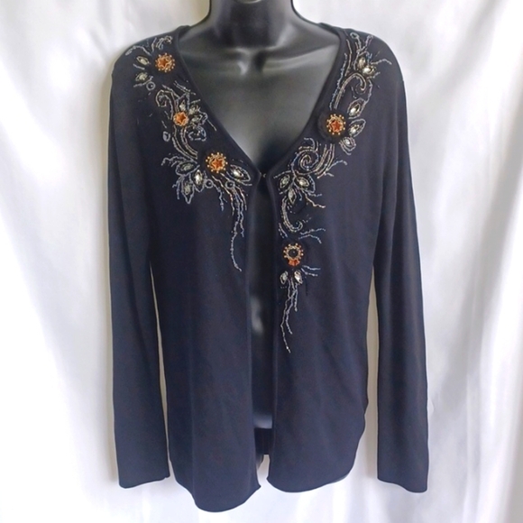 FILLNEL BEADED & EMBROIDERED CARDIGAN, Sz L, 20" PTP - Picture 1 of 5